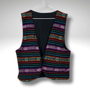 Vintage Southwestern Tribal Stripe Boho Festival Woven Tie Front Vest
